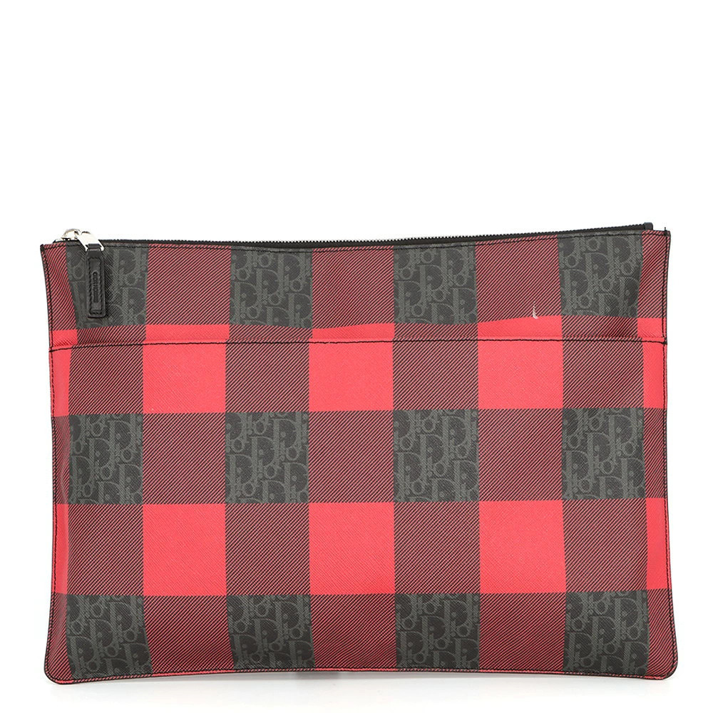Christian Dior Clutch Bag Homme Trotter Check Black